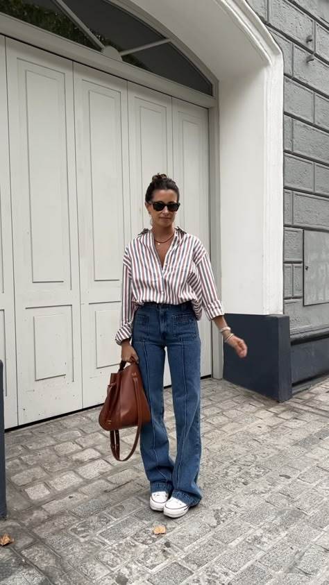 Stripe Shirt Outfits Women Casual, Outfits With Striped Shirts, Blouse Style, Summer Capsule, Casual Outfit Ideas, January 2024, Clothes Diy, Spring Wardrobe, Office Style