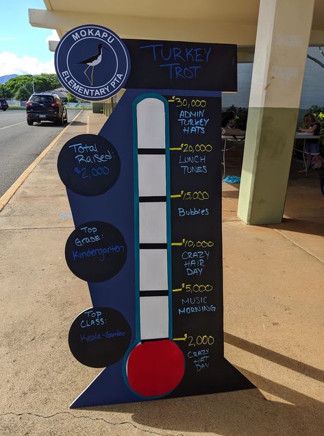 Fundraiser Table Ideas, Fundraising Tracker Ideas, Fun Run Ideas School, Fundraiser Thermometer, Easter Fundraiser, High School Fundraiser, Fundraising Thermometer, Pta Mom, Book Drive