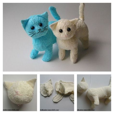 Kids love stuffed animals, but they are not cheap.  My daughter sometimes wants to buy when she saw cute stuffed animals. I always wondered if there is an easy way to make some to save $$ until I found this easy tutorial with free pattern. It turned out it’s not … Sock Animals Diy, Cat Plushie, Small Stuffed Animals, Sock Dolls, Sock Toys, Sock Crafts, Diy Socks, Animal Sewing Patterns, Sewing Stuffed Animals