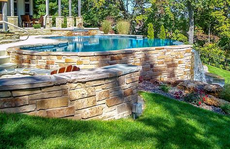 Out-of-Ground Swimming Pools: Custom Concrete Construction Hillside Pool, Raised Pools, Best Above Ground Pool, Living Pool, Sloped Yard, Pools Backyard Inground, Sloped Backyard, Concrete Pool, Gunite Pool