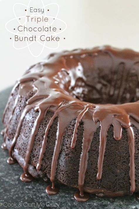 Easy Triple Chocolate Bundt Cake - SCRUMPTIOUS! Triple Chocolate Bundt Cake, Chocolate Bundt, Chocolate Pound Cake, Chocolate Bundt Cake, Bundt Cakes Recipes, Sweets Cake, Chocolate Cake Mixes, Triple Chocolate, Cake With Cream Cheese