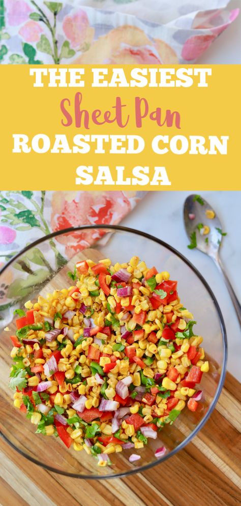 This roasted corn salsa is so bright and flavorful, you’ll be eating it by the spoonful in no time. Tastes great on tacos, salads, or with tortilla chips! #Roasted #Corn #Salsa #Recipe Corn Salsa Recipe Easy, Fresh Corn Salsa Recipe, Mexican Grilled Shrimp, Pineapple Corn Salsa, Roasted Corn Salsa Recipe, Salsa Ideas, Beach Foods, Roasted Corn Salsa, Fiesta Night