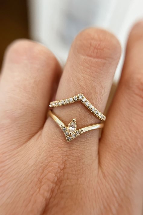 Chevron Rings, Diamond Ring Stack, New Season Of Life, Gold Chevron Ring, Unique Bridal Jewelry, Stacked Rings, Season Of Life, Ring Inspiration, Nature Inspired Engagement Ring