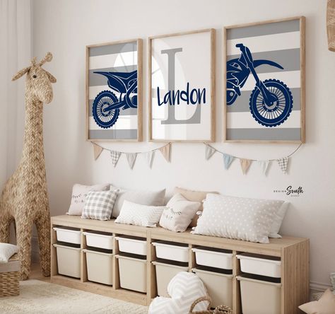 Dirt Bike Bedroom, Motocross Bedroom, Racing Bedroom, Motorcycle Nursery, Pink Dirt Bike, Dirt Bike Room, Bike Wall Art, Bike Wall, Bike Room