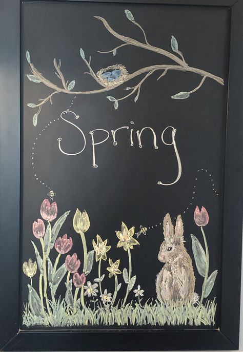 Cute Spring Chalkboard Ideas, Chalkboard Spring, Bunny Chalkboard Art, Spring Blackboard Ideas, Chalkboard Art Spring, Spring Chalkboard Art Ideas, Spring Whiteboard Ideas, Spring Chalkboard Ideas Easy, Spring Chalk Art