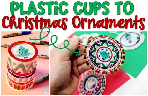 Plastic Cups to Christmas Ornaments Paper Cup Christmas Ornaments, Christmas Ornaments Out Of Plastic Cups, Diy Plastic Cup Ornaments, Plastic Cups Ornaments, Christmas Ornaments From Plastic Cups, Christmas Cup Ornaments, Clear Plastic Cup Ornaments, Ornaments From Plastic Cups, Melting Cup Ornament