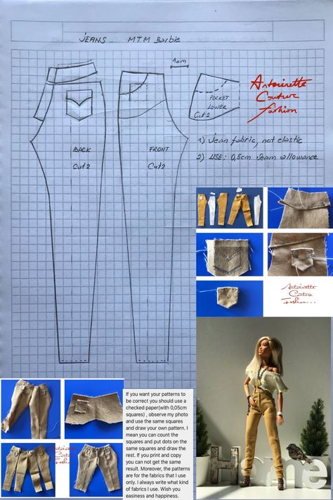 Antoinette Couture Fashion, Fashion Dolls Couture, Diy Barbie Clothes Patterns, Barbie Clothes Diy, Sewing Barbie Clothes Tutorials, Barbie Clothes Patterns Free Printable, Sewing Doll Clothes Barbie, Barbie Pants Pattern, Barbie Leggings Pattern Free