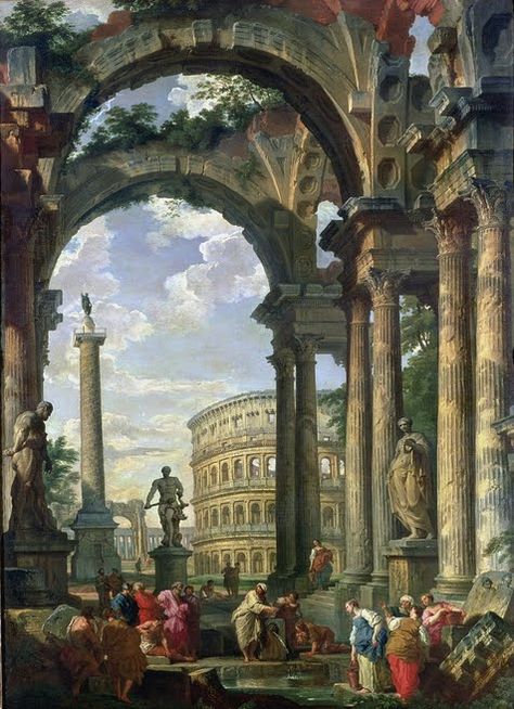 Giovanni Paolo Panini, Roman Capriccio, 18th century | Art of the Day | Magazine | Artfinder Giovanni Paolo Panini, Imperiul Roman, Antique Architecture, Oxford Uk, Ashmolean Museum, Roman Ruins, Rome Antique, Art Library, Architecture Painting