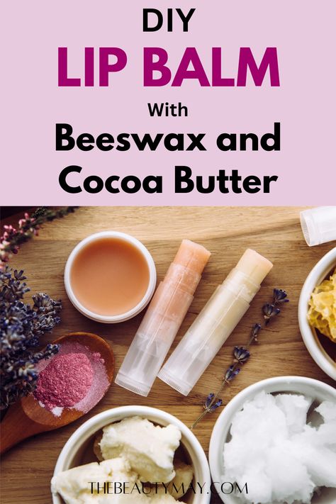 DIY Lip Balm with Beeswax Lip Butter Diy, Lip Butter Recipe, Natural Lip Balm Recipe, Beeswax Diy, Homemade Organic Skin Care, Beeswax Recipes, Shae Butter, Cocoa Butter Lip Balm, Lip Scrub Diy