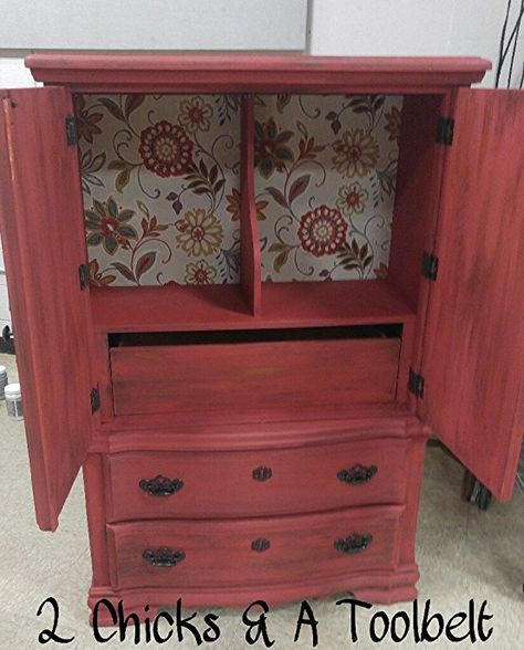 Mason Jars Diy Crafts, Red Hutch, Painted Furniture Cabinets, Cabinet Restoration, Red Cabinet, Red Chalk Paint, Jars Diy, Red Cabinets, Teal Bedding