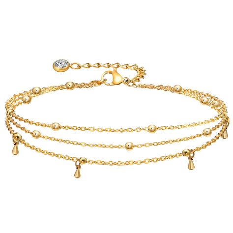 PRICES MAY VARY. Waterproof Gold Anklet for Women:The Gold Ankle Bracelets is made of 14k gold plated material, our jewelry is made to last, anti-tarnish,waterproof, durable, perfect for daily wear or special occasion. Say goodbye to green skin and faded colors. Plus Size Ankle Bracelet:The size of the women's gold anklet is 8.26"+ 1.96" extension, adjustable sizes meet the daily wearing needs. With a strong lobster clasp, you can easily adjust the ankle bracelets length by yourself, these ankle Daily Wear Gold Bracelet For Women, Bracelets Summer, Dr Wardrobe, Anklets For Women, Foot Chain, Faded Colors, Stack Bracelet, Green Skin, Gold Bracelet Set