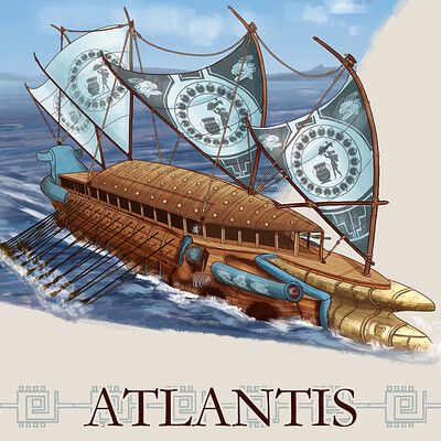 ArtStation - Flagship of Atlantis Greek Ship, Fantasy Ship, Fantasy Ships, Steampunk Ship, Model Sailing Ships, Zed League Of Legends, Fantasy Story Ideas, Navi A Vela, Ancient Warfare