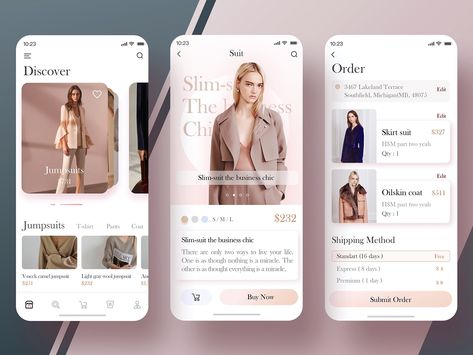 Hey, friends. This is an app that allows you to pick the most stylish outfits of the season. Here you can choose the most suitable for your fashion item in the quarter, I hope you like it, And clic... Fashion App Design, Fashion App Ui, Outfit App, Fashion Apps, Ui Design Mobile, Ux Design Process, Ui Ux 디자인, Ui Color, Web Design Mobile