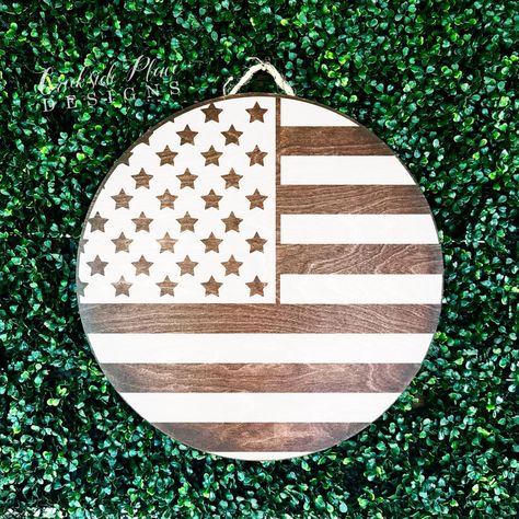 18" Round Door Hanger Sign - American Flag | Creekside Place Designs Round Door Hanger, Round Door, Door Hanger, Door Hangers, American Flag, Porch, Flag, Patio, Signs