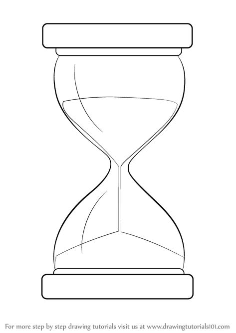 Hour Glass Painting Easy, Hourglass Tattoo Outline, Easy Hourglass Drawing, How To Draw An Hourglass Step By Step, Simple Clock Drawing, Sand Timer Drawing, Hour Glass Sketch, Time Drawing Clock, Sand Clock Drawing