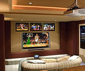 Tv Setup, Basement Home Theater, Media Room Design, Basement Layout, Watching Football, Living Tv, Recreational Room, Basement Living Rooms, Game Room Family