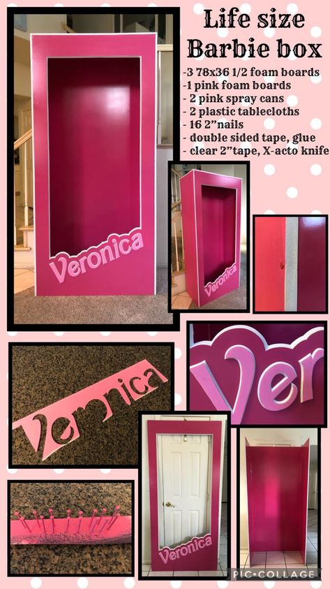 Barbie Themed Homecoming Float, Sweet 16 Barbie Theme Photoshoot, Barbie Themed Office, Barbie Doll Box Photoshoot, Barbie Christmas Party, Diy Barbie Box Adult Size, Barbie Box Photoshoot Diy, Barbie Party Decorations Adult, Teen Barbie Birthday Party