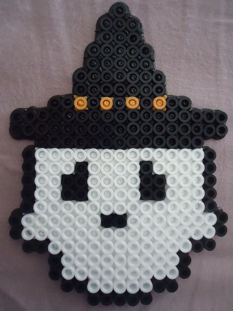 Ghost Witch - Halloween perler beads by PerlerHime Pisla Ideas, Bead Critters, Hama Beads Halloween, Halloween Perler, Beads Perler, Kid Halloween, Hamma Beads Ideas, Ghost Witch, Melty Bead Patterns