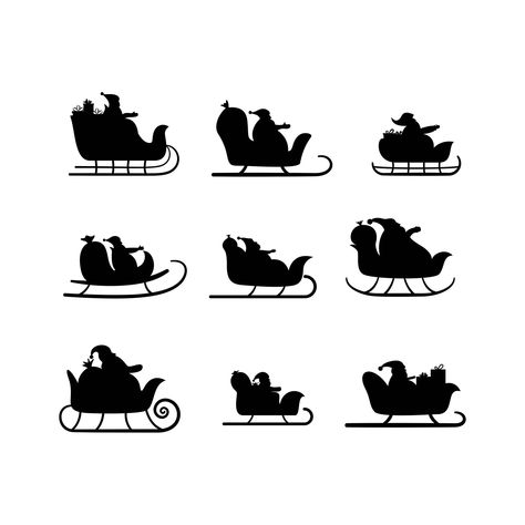 Santa Silhouette, Santa Sleigh, Winter Forest, Santa And Reindeer, Christmas Clipart, Digital Cut File, Art Works, Drawing And Illustration, Les Oeuvres