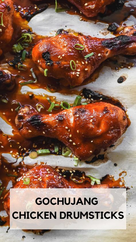 Chicken Drumsticks In The Oven, Drumsticks In The Oven, Spicy Chicken Drumsticks, Korean Spicy Chicken, Grilled Chicken Drumsticks, Gochujang Chicken, Chicken Drumstick, Sweet And Spicy Chicken, Drumstick Recipes