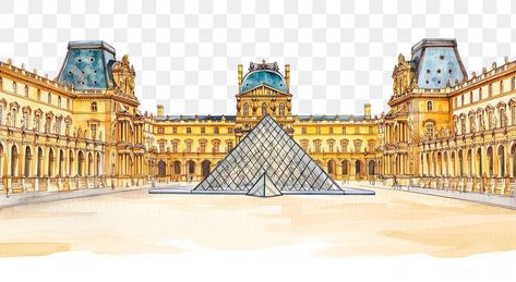 Landmark Architecture, The Louvre, Borders For Paper, Architecture Illustration, Free Png, Free Image, Free Images, Watercolor Art, Louvre