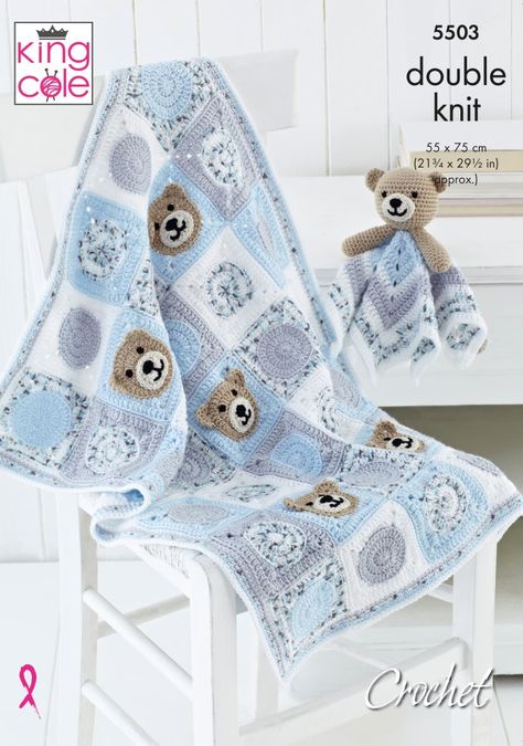 Easy to Follow Baby Blankets & Comforter Toys: Knitted in Cherished and Cherish Dash DK Knitting Patterns - King Cole Dk Knitting Patterns, Light Worsted Weight Yarn, Bunny Blanket, Bear Blanket, Knitting Patterns Free Cardigans, Haken Baby, Crochet Fabric, Crochet Teddy, King Cole