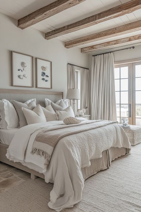 ♥️ Looking to refresh your home bedroom with a touch of the California coast? Dive into the soothing vibes of this neutral Coastal Bedroom, featuring cozy white furniture and rustic accents. Get inspired with Coastal Bedroom decorating ideas for a clean, minimalist, and cozy retreat. 🌊✨ #CoastalBedroom #HomeDecor #BedroomInspo #CaliforniaStyle #RusticChic #CoastalVibes Guest Bedroom White Bedding, Subtle Coastal Bedroom, French Coastal Bedroom, White Master Bedrooms Decor, Neutral Bedroom Cozy, Coastal Farmhouse Bedroom Ideas, California Coastal Bedroom, Neutral Coastal Bedroom, Bedroom Coastal Style