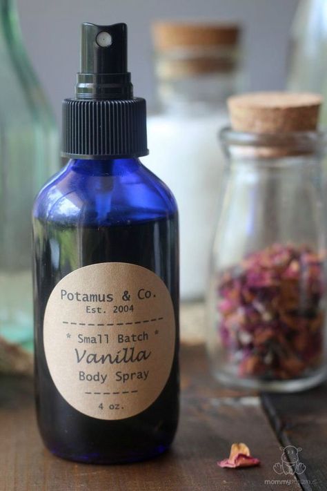 Vanilla Body Spray Recipe - This recipe has three different variations – one that blends vanilla with the sweet, tropical aroma of ylang ylang, another that contains a hint of sweet orange, and one that incorporates the rich aroma of coffee. Yes, COFFEE.  Each take just minutes to make! #bodysprayrecipe #perfumerecipe #vanillabodyspray Homemade Body Spray, Body Spray Recipe, Diy Body Spray, Vanilla Body Spray, Solid Perfume Recipes, Essential Oil Perfumes Recipes, Homemade Perfume, Perfume Recipes, Diy Perfume