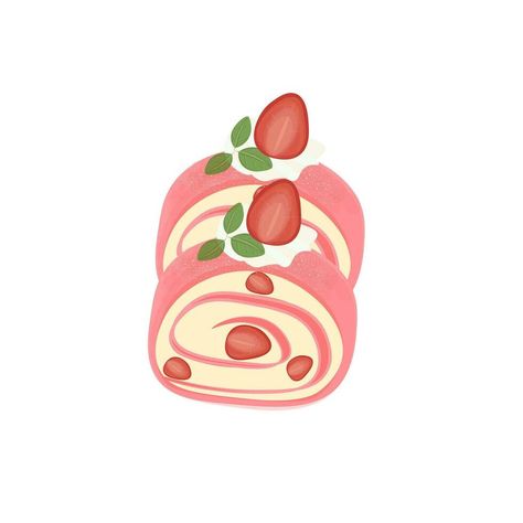 Strawberry Towel Crepe Roll Cake Slice Illustration Logo