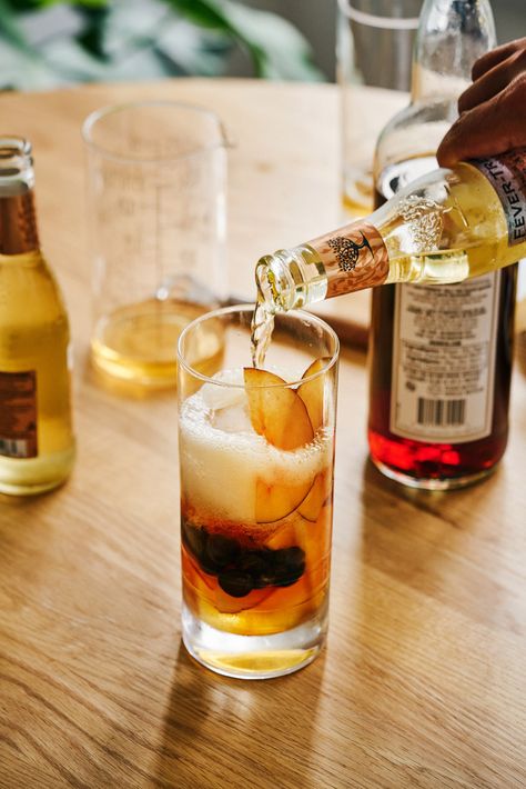 All the Fall Things: Try This Seasonal Pimm's Cup Recipe! - Front + Main Pimms Cup Recipe, Ginger Beer Cocktail Recipes, Drinks Alcohol Free, Cocktail Recipes For Fall, Fall Drink Ideas, Pimms Cocktail, Shrub Drink, Pimm's Cup, Chasing Happiness