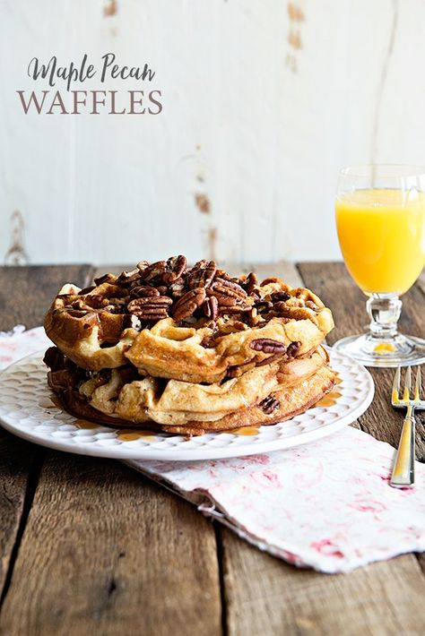 Pecan Waffle Recipe, Pecan Waffles, Baking Nuts, Waffles Easy, Waffles Recipe, Breaking Bread, Breakfast Waffles, Breakfast Sweets, Waffle Toppings