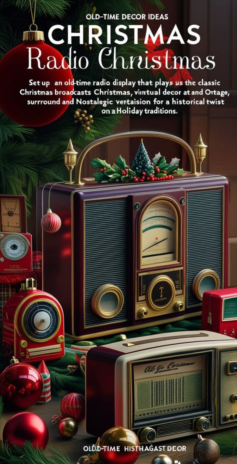 Set up an old-time radio display that plays classic Christmas broadcasts, surrounded by vintage radios and nostalgic decor for a historical twist on holiday traditions. #RadioChristmas #OldTimeXmas #VintageRadio #NostalgicHoliday #ClassicBroadcasts Radio Aesthetic, Light Up Presents, Nostalgic Decor, White Tinsel, Old Time Radio, Vintage Radios, Antique Radio, Indoor Christmas, Vintage Radio