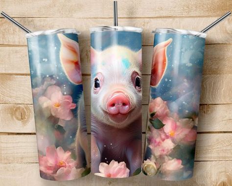 Floral Pig Tumbler Wrap | Digital Download | 20Oz Skinny Tumbler Sublimation | Pig Png | Farm Animal | Cute Piggy | Gift Idea Pig Tumbler, Pig Png, Cute Piggy, Inspirational Tumbler, Glitter Photo, Cute Piggies, Animal Cute, Sublimation Printer, Branding Materials