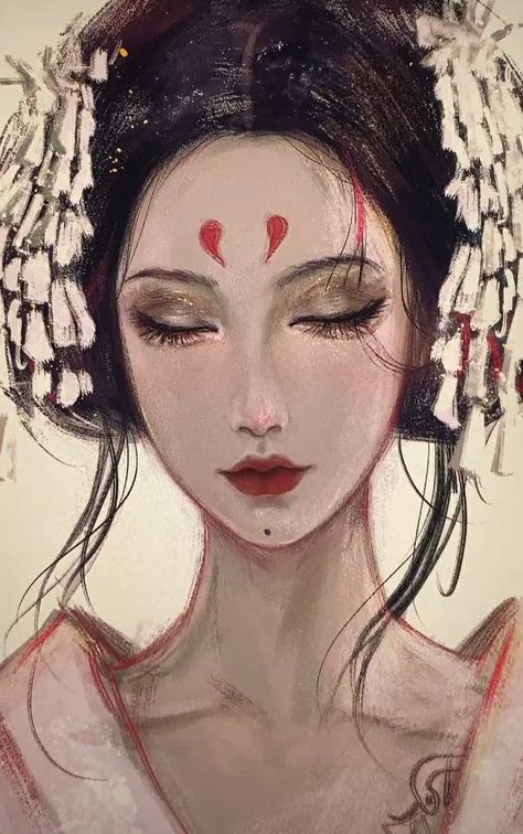 Japanese Lady Drawing, Japanese Face Paint, Traditional Japanese Makeup, Traditional Chinese Makeup, Face Artwork, Chinese Art Painting, Japanese Makeup, Anime Drawings Boy, Book Art Drawings