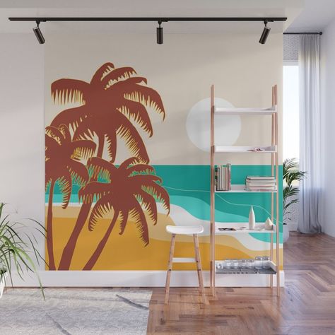 With our Wall Murals, you can cover an entire wall with a rad design - just line up the panels and stick them on. They're easy to peel off too, leaving no sticky residue behind. With crisp, vibrant colors and images, this stunning wall decor lets you create an amazing permanent or temporary space. Available in two floor-to-ceiling sizes.      - Size in feet: 8' Mural comes with four 2'(W) x 8'(H) panels   - Size in feet: 12' Mural comes with six 2' x 8' panels   - Printed on self-adhesive woven Tropical Wall Murals Painted, Beach Mural Painted, Whale Basket, Backyard Mural, Pool Mural, Sunset Mural, Church Nursery Decor, Ocean Mural, Retro Landscape