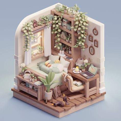 Griffonnages Kawaii, Ewolucje Eevee, Cozy Desk, Blender Models, Sims House Plans, Isometric Art, Sims House Design, Isometric Design, Isometric Illustration