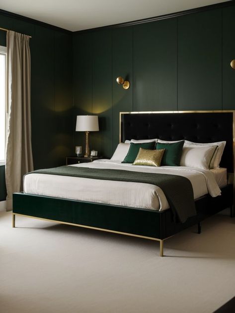 Emerald Green Room Ideas Bedroom, Emerald Green Accent Wall, Gold Accents Bedroom, Emerald Green Rooms, Emerald Bedroom, Guess Bedroom, Room Color Ideas Bedroom, Green Room Ideas Bedroom, Emerald Green Bedrooms