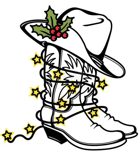 Cowboy Svg, Christmas Cowboy, Iron On Fabric, Cowboy Christmas, Christmas Color, Sign Stencils, Western Christmas, Christmas Coloring, Christmas Drawing