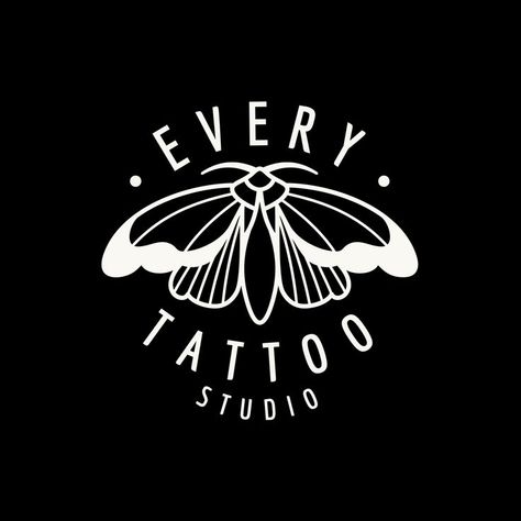 Dark Star Tattoo, Tattoo Studio Interior, Salon Tattoo, Tattoo Studio Design, Tattoo Salon, Tattoo Posters, Personal Branding Logo, Moth Tattoo, Butterfly Logo