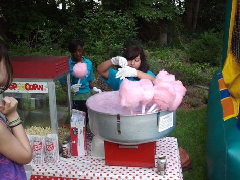 Cotton Candy Stand Display Diy, Cotton Candy Display Stand, Cotton Candy And Popcorn Stand, Carnival Cotton Candy, Carnival Cotton Candy Display, Cotton Candy Machines, Party At The Park, Graduation Bbq, Food Truck Menu