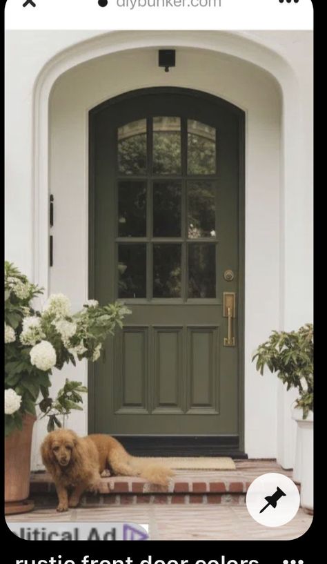 Sage Green Shutters, White And Black House Exterior, Green Exterior House Colors, Home Exterior Paint, Spec Home, Spa Room Decor, Black House Exterior, Shutter Doors, Front Door Colors