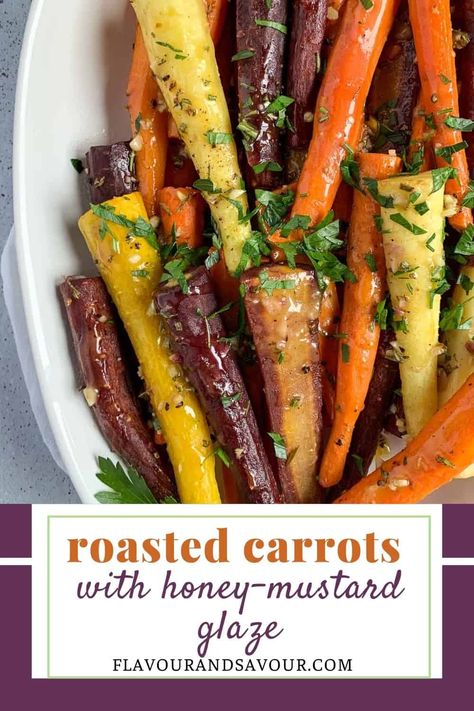 Mustard Roasted Carrots, Carrots In Oven, Thanksgiving Favorites, Oven Roasted Carrots, Carrots Side Dish, Honey Mustard Glaze, Roasted Carrots Recipe, Honey Roasted Carrots, Paleo Friendly Recipes