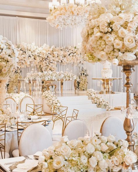 White and Gold Wedding in Detroit White And Gold Wedding Themes, White And Gold Decor, Gold Wedding Reception, White And Gold Wedding, White Wedding Decorations, Dream Wedding Reception, Dream Wedding Decorations, White Wedding Theme, Gold Wedding Theme