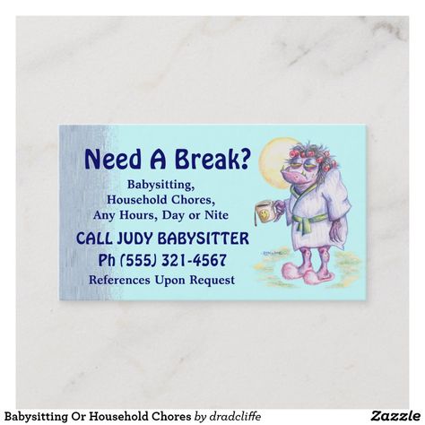 Babysitting Or Household Chores Business Card Babysitting Business Cards Ideas, Babysitting Card Ideas, Babysitting Cards Business, Babysitter Business Cards, Nanny Business Cards, Babysitting Cards, Babysitting Forms, Babysitting Business Cards, Babysitting Coupon