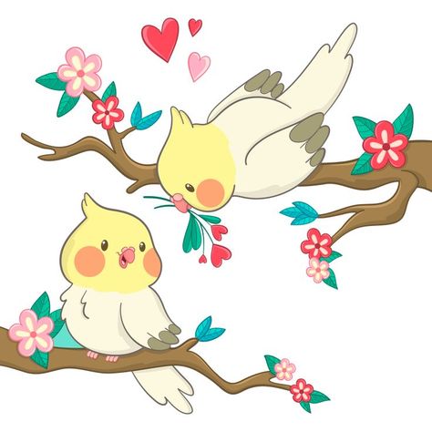 Beautiful Romantic Birds on Tree How To Draw Love Birds, Love Birds Drawing, Birds On Tree, School Art Activities, Mural Art Design, Doodle Art Flowers, Baby Animal Drawings, Sky Art Painting, Bird Clipart