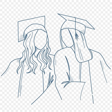 Friends Png Image, Friends Simple Drawing, Line Art Best Friend, Graduation Line Art, Graduation Drawing, Friend Drawing, Best Friend Canvas, Sketch Woman, Graduate College