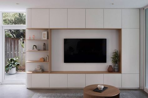 Artarmon House | Dieppe Design | Architecture & Design Tv Wall Design With Cabinet, Tv Unit Design With Storage, Tv Wall Design With Storage, Wall Cabinets Living Room Storage, Tv Wall Cabinets Living Room, Tv Wall With Storage, Tv Wall Storage, Tv Unit Storage, Tv Cabinet Storage