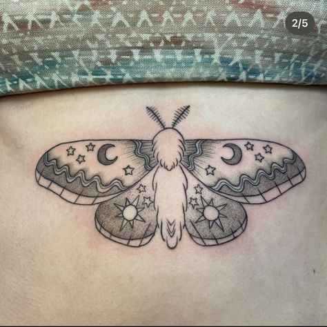 Moth Tattoo No Shading, Folk Art Moth Tattoo, Celestial Moth Tattoo, Simple Moth Tattoo, Lunar Moth Tattoo, Ink Therapy, Lunar Moth, Elbow Tattoos, Moth Art