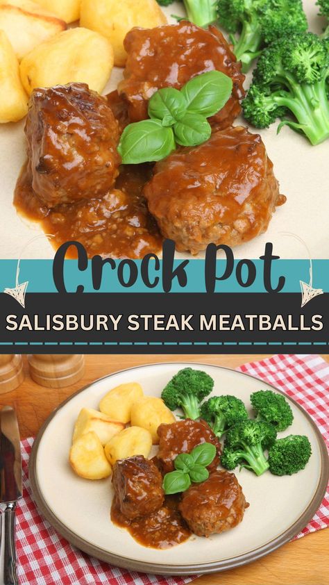 Discover the ultimate comfort food with our Crockpot Salisbury Steak Meatballs! Perfect for busy weekdays, this easy recipe combines tender, juicy meatballs with a rich, savory gravy—all slow-cooked to perfection. Serve over a bed of mashed potatoes or with your favorite side for a hearty meal that the whole family will love. Tap to grab the full recipe and make your dinners stress-free and delicious! #CrockpotRecipes #ComfortFood #EasyDinners Crockpot Salisbury Steak, Salisbury Steak Crockpot, Meatball Recipes Crockpot, Juicy Meatballs, Salisbury Steak Meatballs, Crock Pot Food, Crock Pot Meatballs, Cheap Meal Ideas, Simple Family Meals