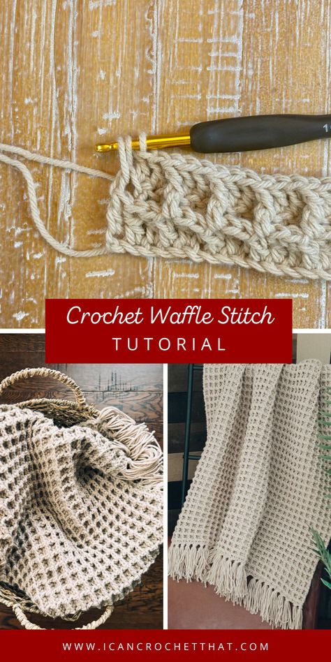 Easy Crochet Waffle Stitch Tutorial Looking for an easy waffle stitch tutorial? Our free pattern includes video and photo instructions, perfect for beginners learning the crochet waffle stitch. Save this pin to have these essential crochet stitches ready for your next project! Waffle Weave Crochet Blanket, Beginner Crochet Blanket Step By Step, Seed Stitch Crochet Blanket, Crochet Waffle Pattern, Q Hook Crochet Patterns Free, Quick Cotton Crochet Projects, Jasmine Stitch Crochet Blanket, Quick Easy Crochet Patterns, Beginner Friendly Crochet Patterns